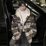 MH17`条纹ins加厚中长款羊羔毛呢料外套连帽棉衣棉服男P118，男装棉衣，电商A066