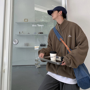 WS03ins寬松大碼港風情侶開衫衛(wèi)衣外套男P58 78咖啡色圖片