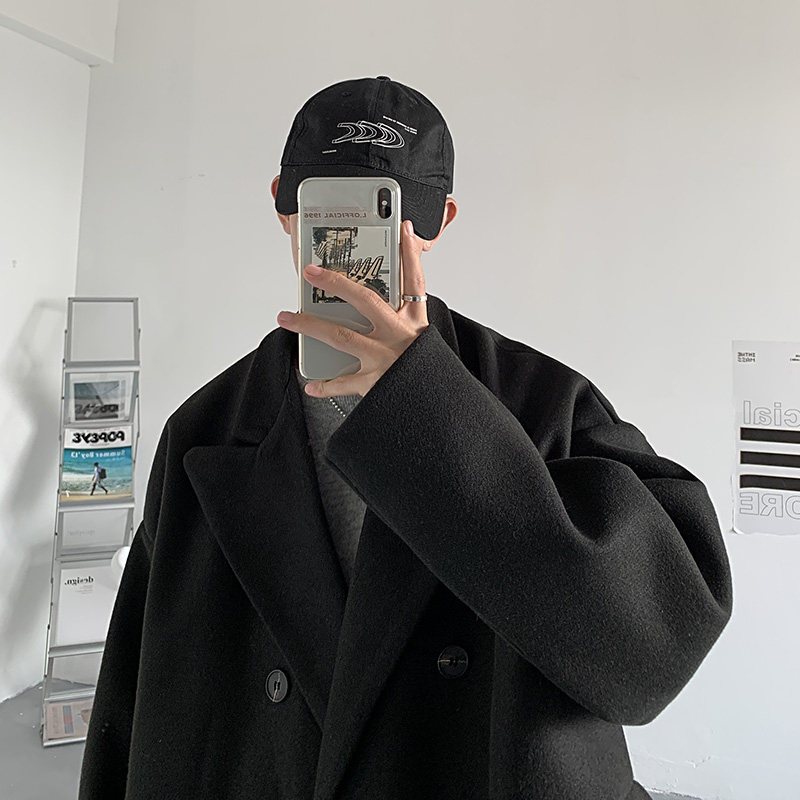 FT03高品质直播款中性风港风宽松中长款呢料风衣夹克男P98棕,男装夹克,电商A066