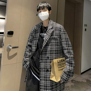 FT05情侣港风宽松大码小香风ins格子西装外套男P105118黑图片