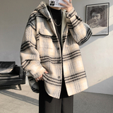 MH08`条纹ins加厚中长款羊羔毛呢料外套连帽棉衣棉服男P118，男装棉衣，电商A066