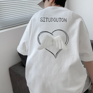 DX1080已注册版权情侣大码宽松小熊翅膀短袖T恤P3548 白色，男装T恤，电商A066