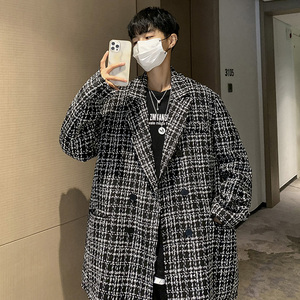 FT05情侣港风宽松大码小香风ins格子西装外套男P105118黑图片