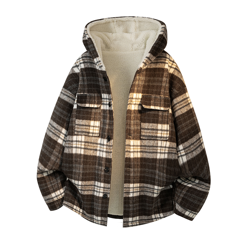 MH17`条纹ins加厚中长款羊羔毛呢料外套连帽棉衣棉服男P118，男装棉衣，电商A066