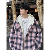 MH10`条纹ins加厚中长款羊羔毛呢料外套连帽棉衣棉服男P118，男装棉衣，电商A066