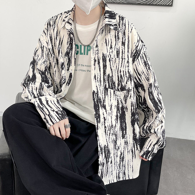 CT21宽松情侣港风大码ins衬衫夹克外套男P4868黑色,男装夹克,电商A066