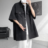 DX1542`重磅水洗牛仔工艺~高品质牛仔街潮短袖衬衫男女P65，男装衬衫，电商A066