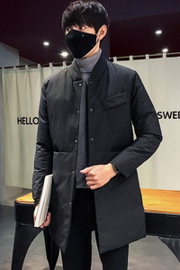 2108`大口袋工装羽绒棉服中长款棉衣男P135黑色图片