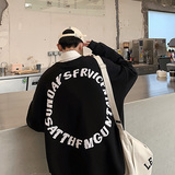 WS01`ins宽松潮牌港风大码圆领套头卫衣男P3855黑，男装卫衣，电商A066