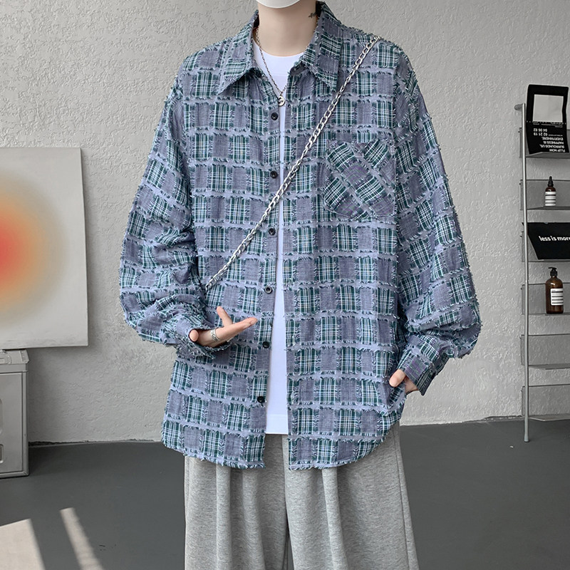 CR017`重工艺格子潮牌高街ins衬衫男女P48,男装衬衫,电商A066