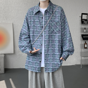 CR017`重工艺格子潮牌高街ins衬衫男女P48图片