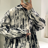 CT21宽松情侣港风大码ins扎染条纹衬衫外套男P4868蓝，男装衬衫，电商A066