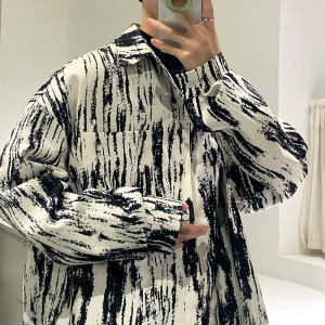 CT21宽松情侣港风大码ins扎染条纹衬衫外套男P4868   蓝图片