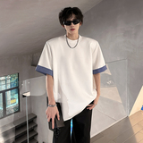 KT1027`（垫肩可拆装送三角巾）格子短袖T恤男ins潮牌上痞帅P48，男装T恤，电商A066