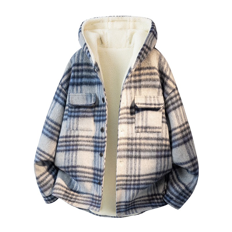 MH11`条纹ins加厚中长款羊羔毛呢料外套连帽棉衣棉服男P118，男装棉衣，电商A066