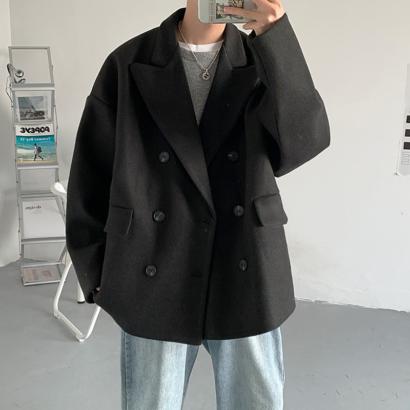 FT03高品质直播款中性风港风宽松中长款呢料风衣夹克男P98棕,男装夹克,电商A066