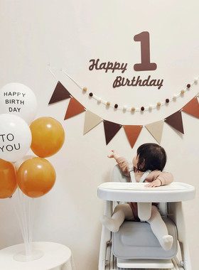 网红周岁生日装饰场景布置数字气球男孩女孩派对氛围感拍照背景墙