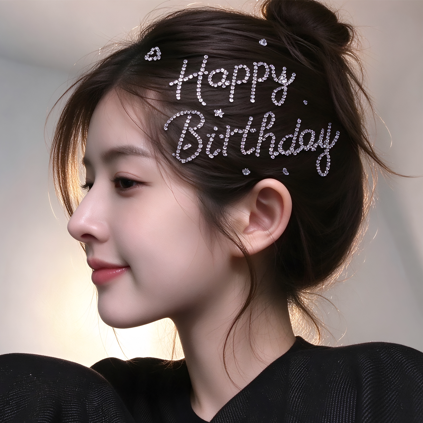 女孩生日快乐字母头饰贴纸水钻石数字蜡烛布置装饰氛围感拍照道具