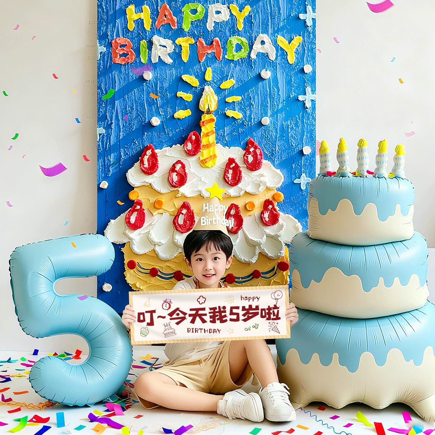 周岁生日气球场景布置装饰儿童宝宝男孩快乐派对背景挂布氛围拍照