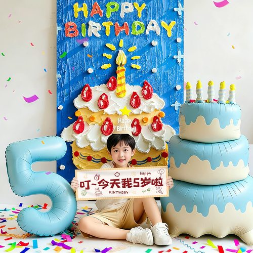 周岁生日男孩派对背景气球拍照
