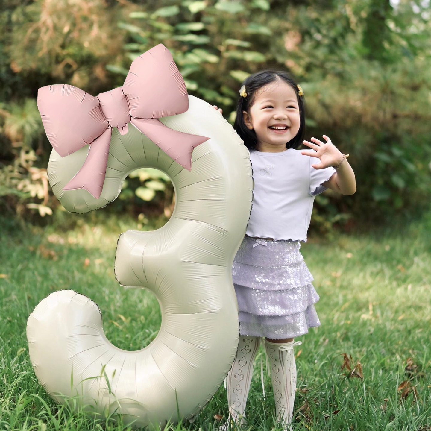 生日蝴蝶结数字气球男孩女孩拍照