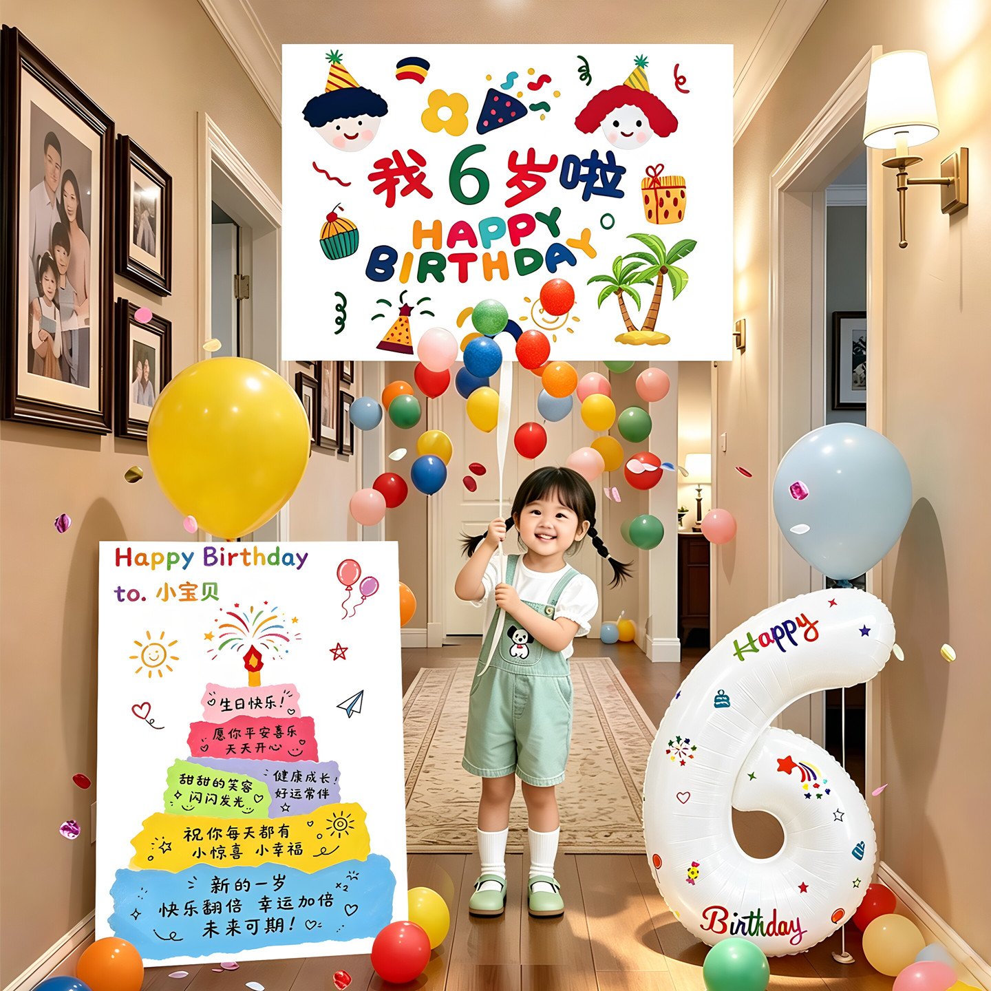 网红儿童生日气球瀑布雨场景布置装饰6周岁男女孩派对仪式感拍照5