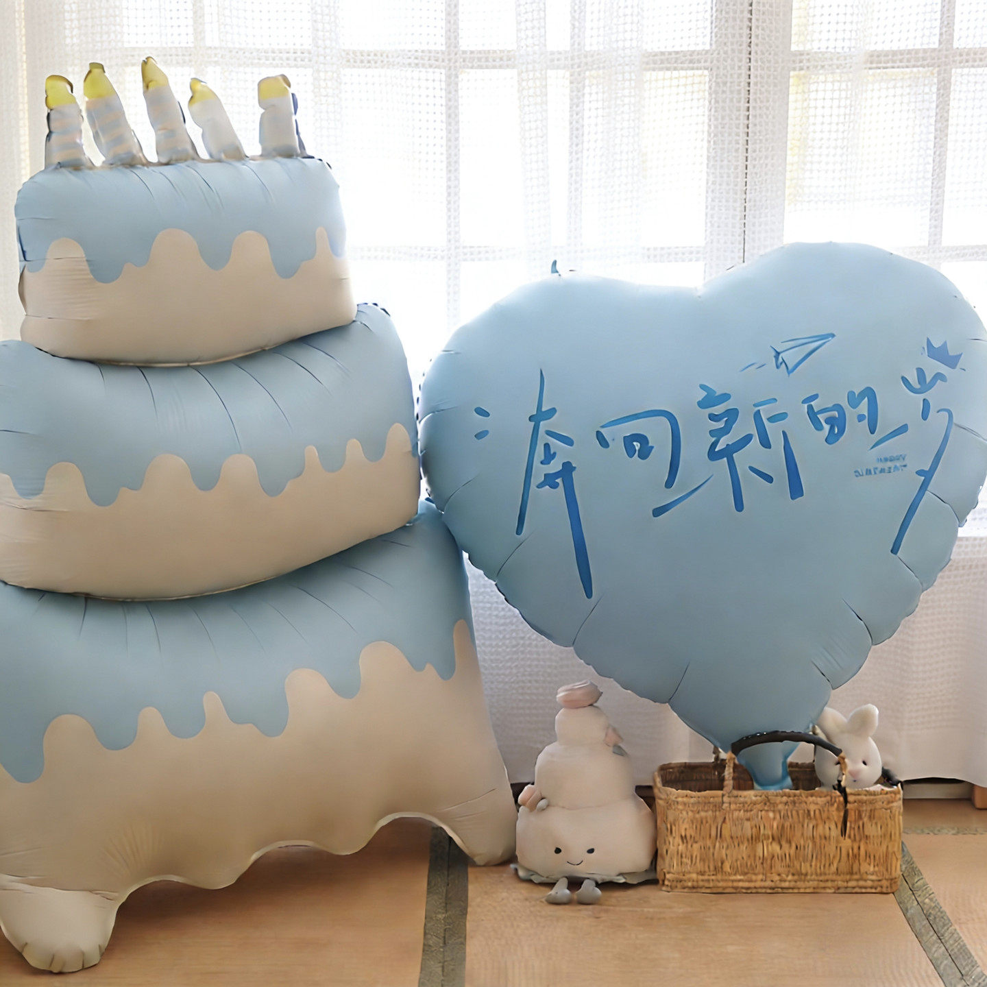 超大号三层蓝色蛋糕气球男孩生日派对布置场景装饰氛围感拍照道具