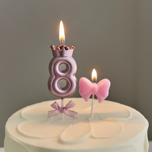 粉色皇冠蝴蝶结数字蜡烛生日布置蛋糕装饰插件男孩女孩派对装扮