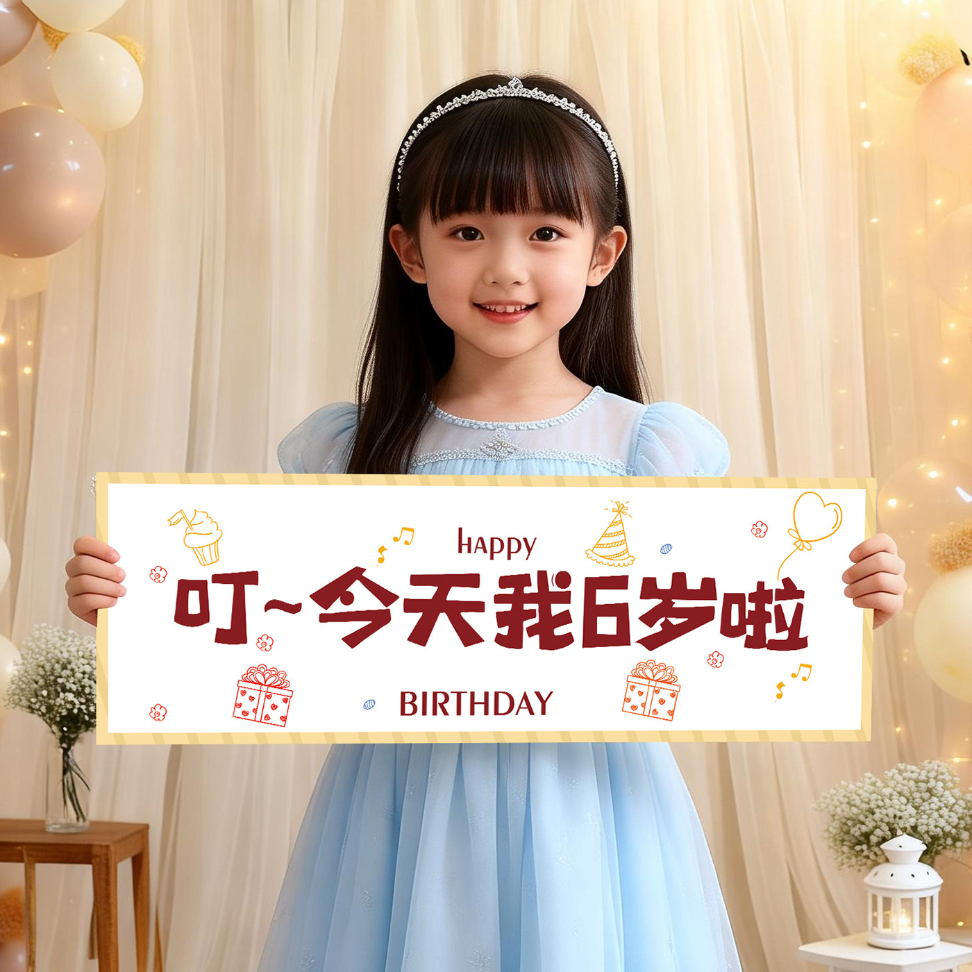 生日快乐派对拍照手拿横幅图片