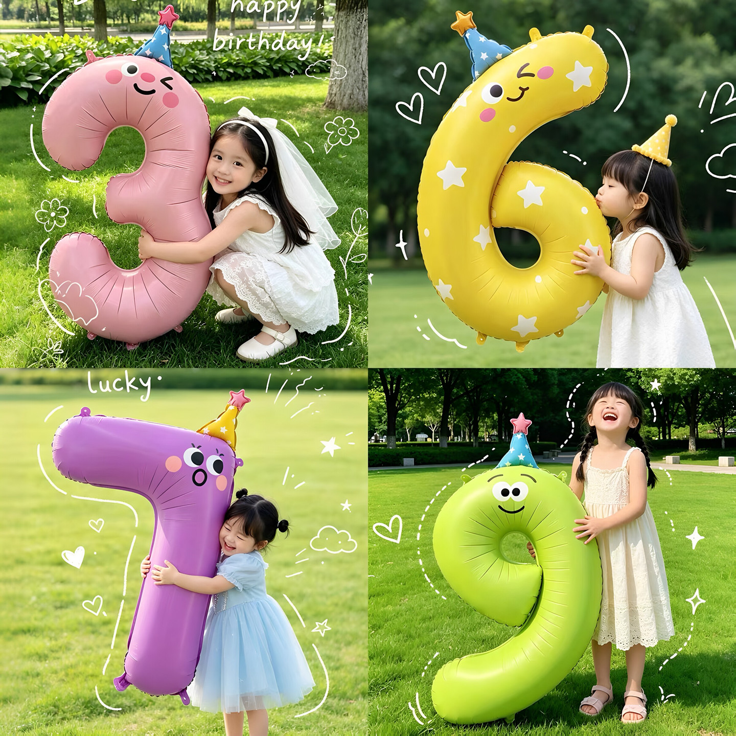 网红生日数字气球布置场景装饰儿童周岁女孩男孩宝宝派对拍照道具