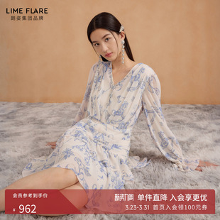 莱茵福莱尔连衣裙米白色优雅气质收腰减龄通勤25年秋季 新款