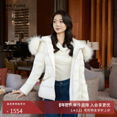 朗姿莱茵福莱尔貉子毛领千金风收腰羽绒服女时尚 优雅保暖鹅绒服冬