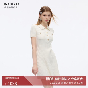 朗姿莱茵福莱尔轻奢扣饰Polo领短袖 针织香风连衣裙26夏新款
