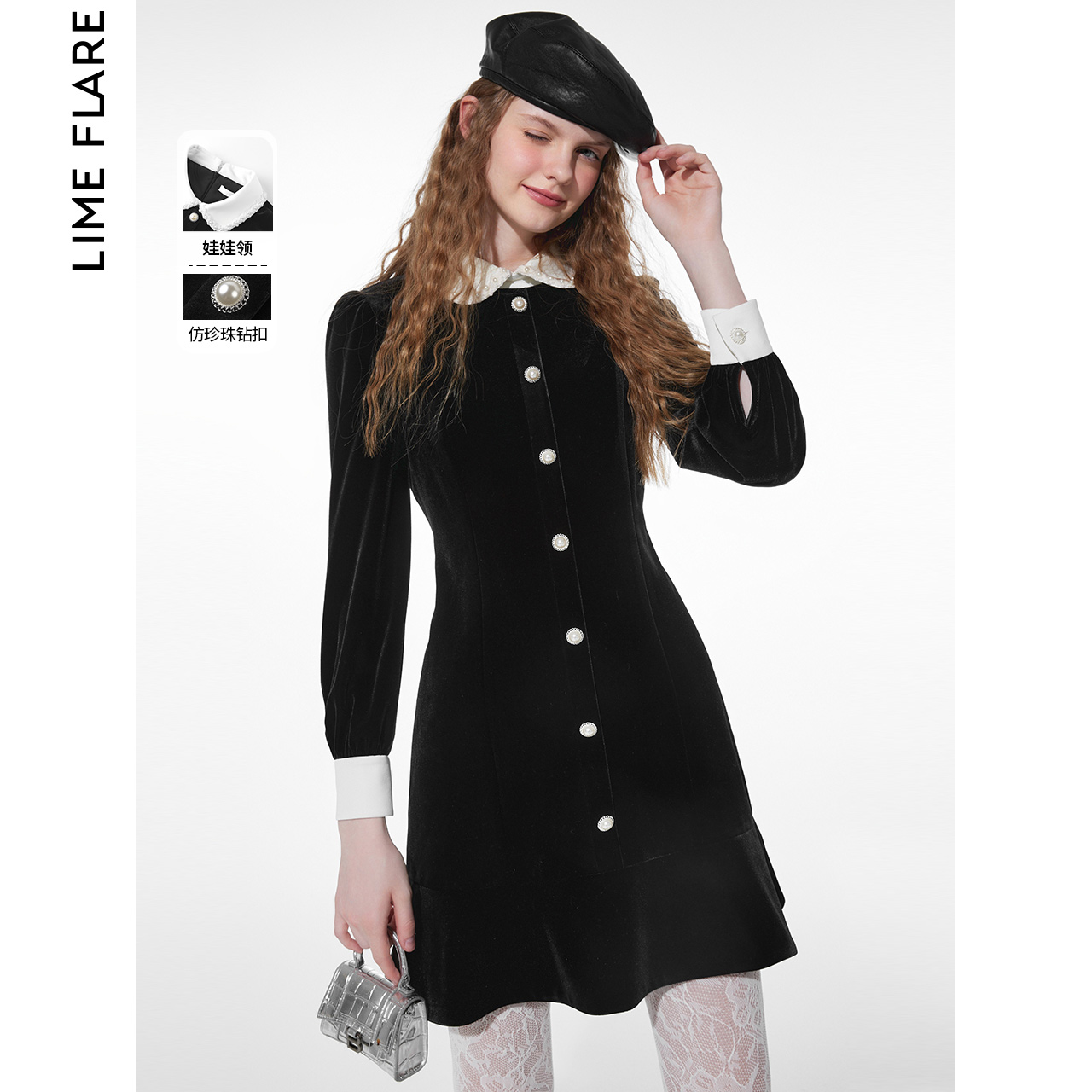 莱茵福莱尔丝绒赫本风连衣裙