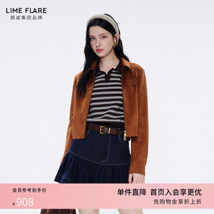 朗姿莱茵福莱尔刺绣复古短外套女美拉德气质机车翻领仿麂皮夹克春