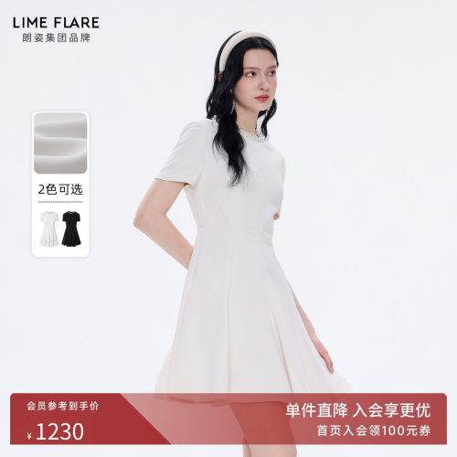 朗姿莱茵福莱尔法式短袖连衣裙女