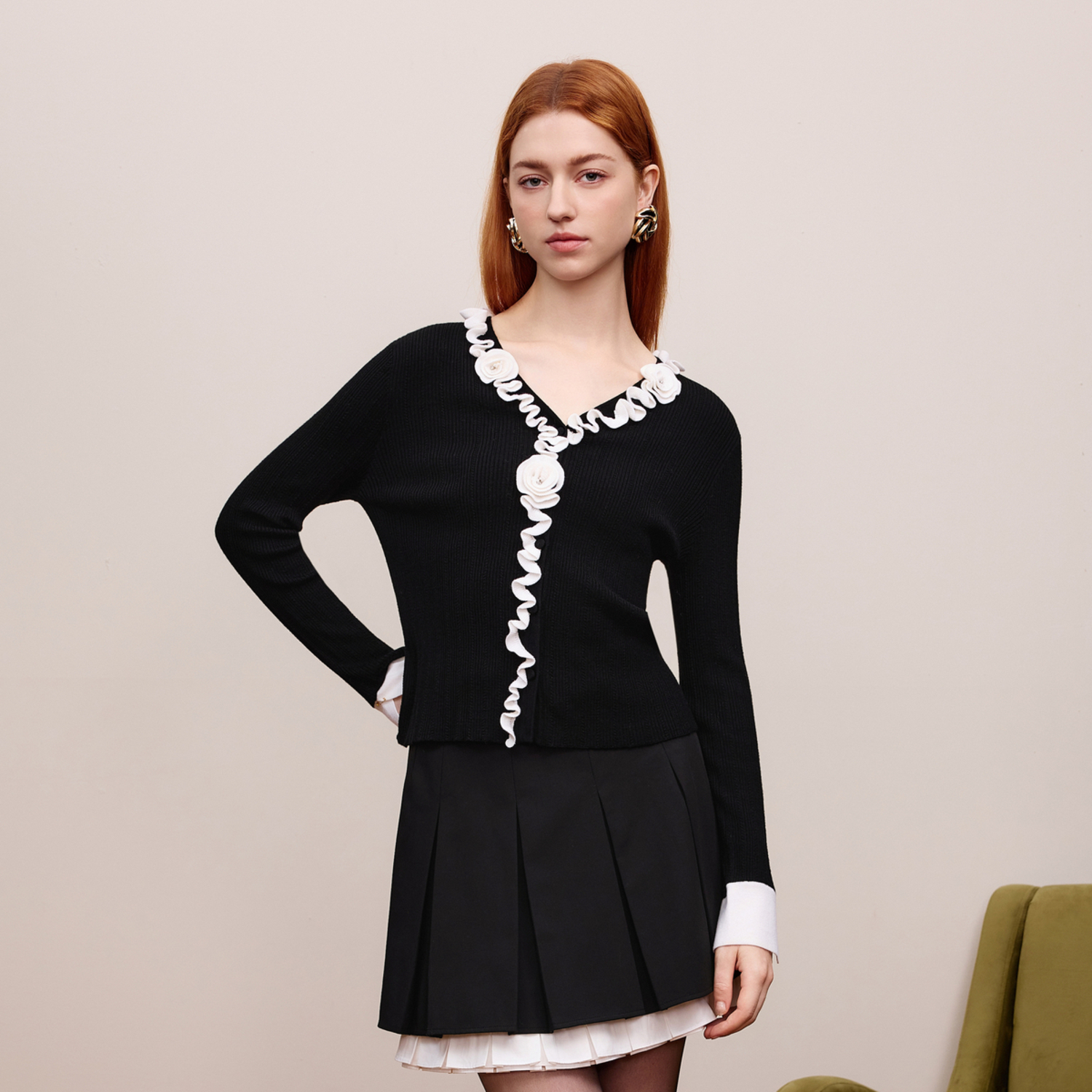 朗姿莱茵福莱尔法式浪漫针织衫女