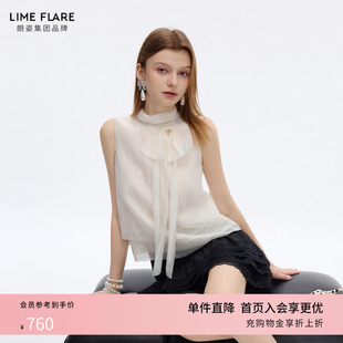 朗姿莱茵福莱尔法式 女无袖 上衣26夏新款 千金风甜美优雅蝴蝶结衬衫