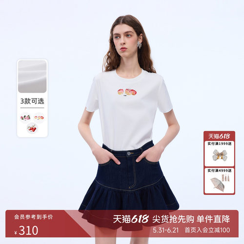 朗姿莱茵福莱尔烫钻蝴蝶结短袖