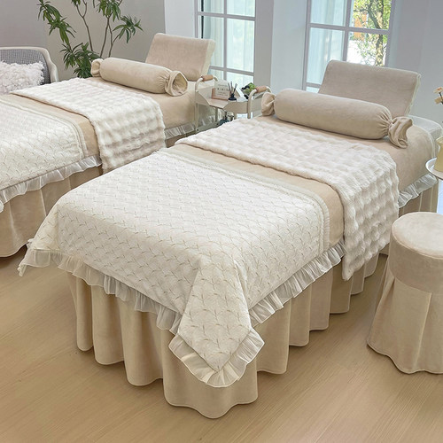 2024美容床罩四件套绒轻奢高级感美容院床套按摩床单2件四季通用