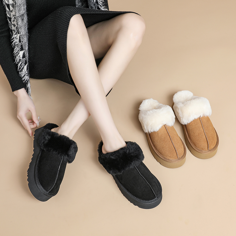 阿比让新款牛皮加绒加厚保暖皮毛一体百搭厚底半托雪地靴XF2501