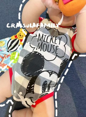 日单迪士尼n1ssen米奇宝宝爬服三角包屁衣卡通连体衣纯棉夏季哈服