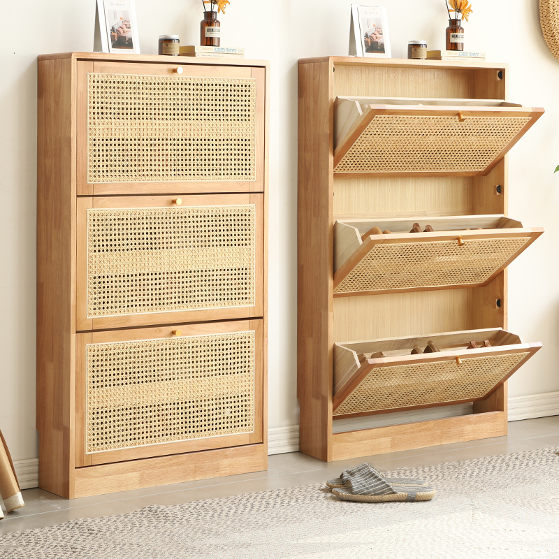 日式超薄藤编鞋柜入户置物鞋架