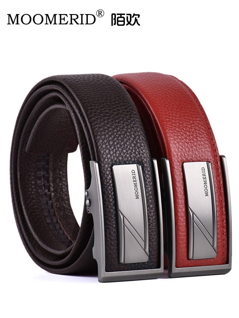 陌欢男士头层牛皮内穿式皮带自动扣内扣真皮腰带青年中年商务裤带