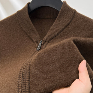 恒源祥高端针织开衫 秋冬棒球领毛线衣外穿拉链毛衣男外套 纯羊毛衫