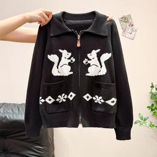 女童拉链毛衣春装2026新款大童洋气针织开衫外套女孩保暖翻领上衣