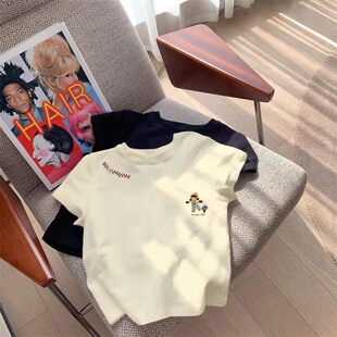 女童卡通印花短袖T恤夏季2026新款大童休闲体恤衫初中生短款上衣