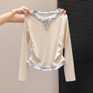 大童拼接上衣春秋儿童休闲打底衫 2026新款 T恤春装 女童假两件长袖