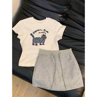 女童短袖T恤短裙夏装两件套2026新款中大童夏款衣服韩系百搭套装