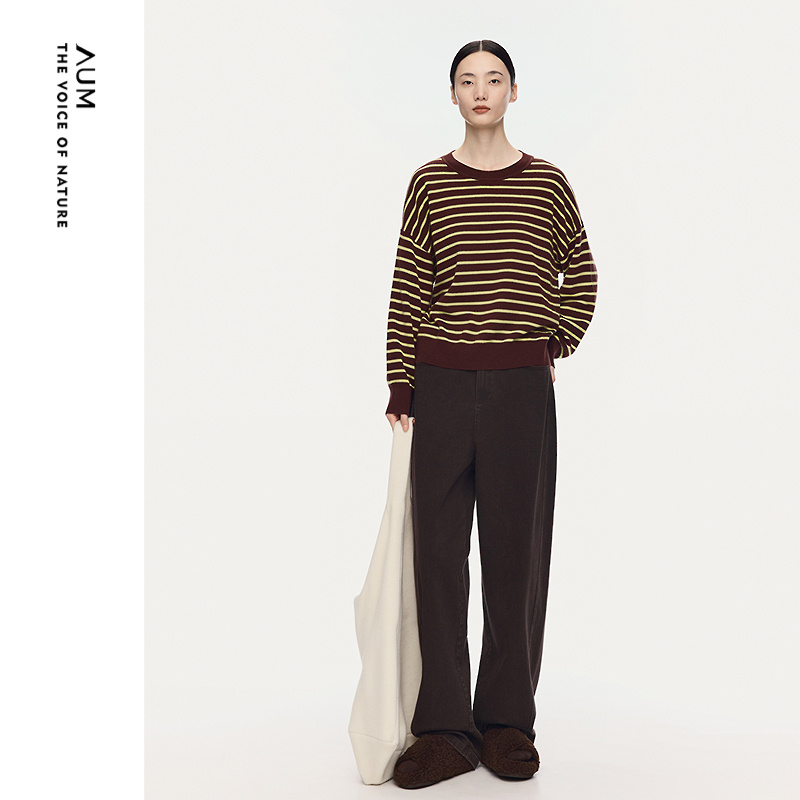 【商场同款】AUM噢姆2025年冬季新款澳洲羊毛宽松圆领针织上衣女